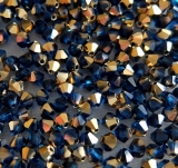 50 Stück - Glasschliff Bicone 4 mm - capri blue halbgold