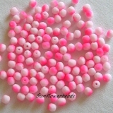 50 Stück - 4 mm Glasschliffperlen - snow white neon pink matt