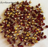 50 Stück - 4 mm Glasschliffperlen - siam ruby brass