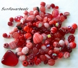 100 Gramm - Perlenmix - Druckperlen rot
