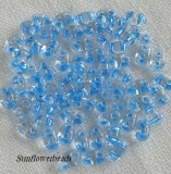 10 Gramm - Twinbeads - crystal mit Farbeinzug hellblau