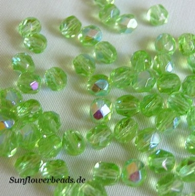 25 Stück - 6 mm Glasschliffperlen - peridot AB