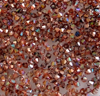50 Stück - Glasschliff Bicone 3 mm - rosaline rainbow copper