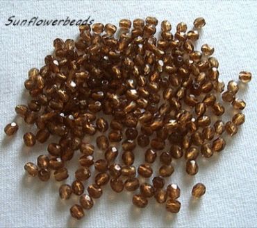 50 Stück - 3 mm Glasschliffperlen - smoke topas bronze lined