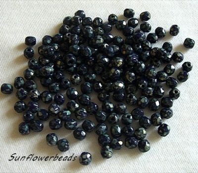 50 Stück - 4 mm Glasschliffperlen - lapis dark silver picasso