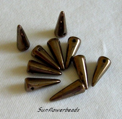 10 Stück - Spike beads - jet goldbronze