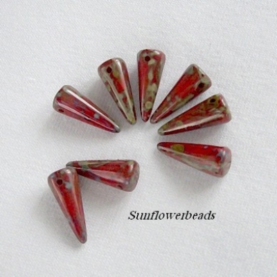 30 Stück - Spike beads - red coral travertin